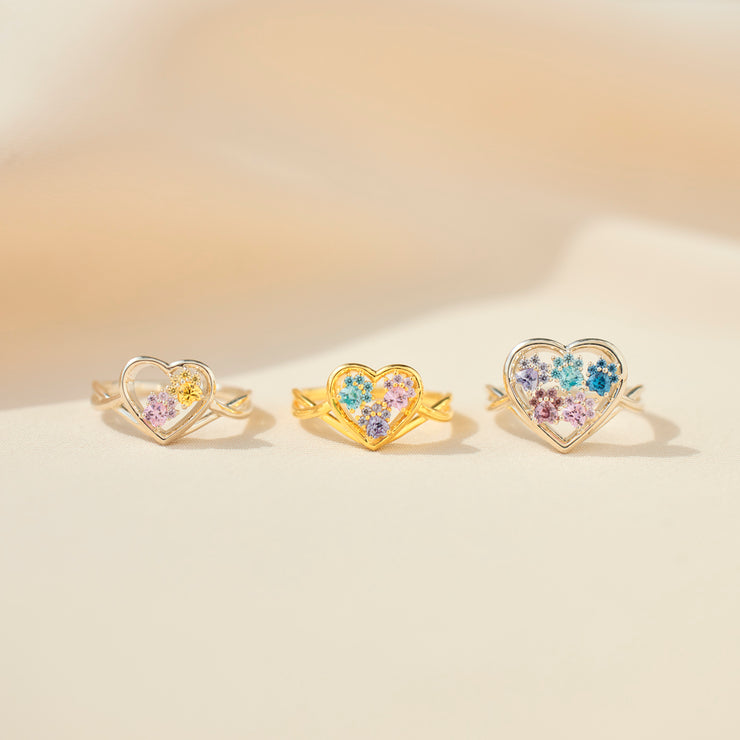 Mama's Pawfect Pals Paw In Heart 1-5 Birthstones Ring