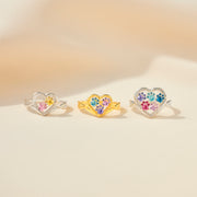 The Catmother Paw In Heart 1-5 Birthstone Ring