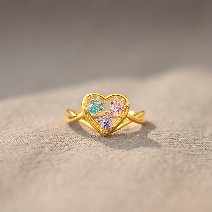 Proud Dog Mom Paw In Heart 1-5 Birthstones Ring