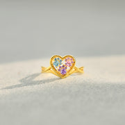 Proud Dog Mom Paw In Heart 1-5 Birthstones Ring