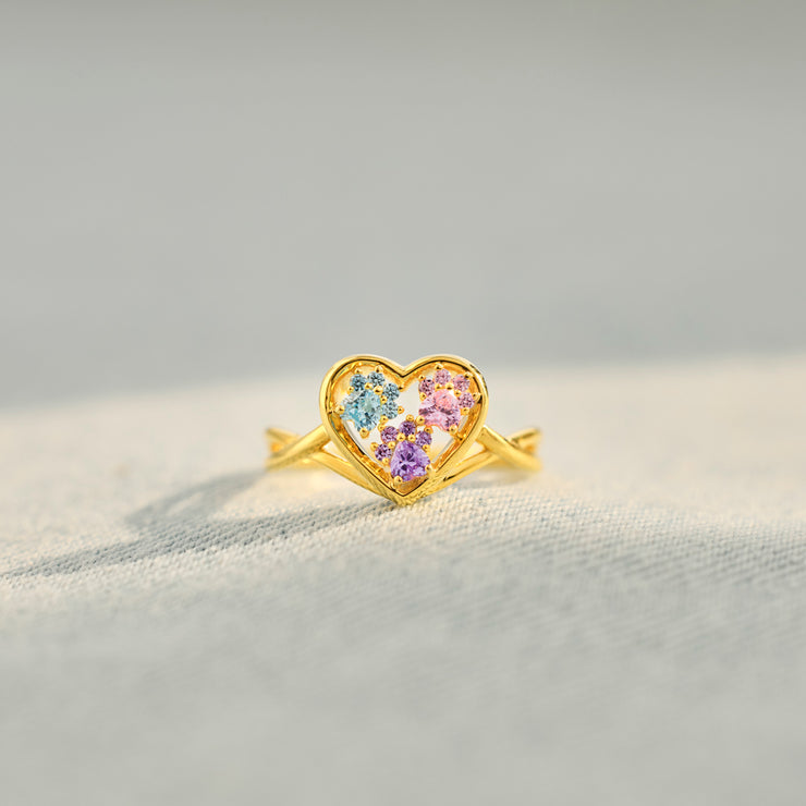 Proud Dog Mom Paw In Heart 1-5 Birthstones Ring