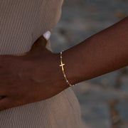 Cross Bracelet With Blue Beads