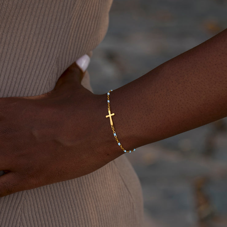 Cross Bracelet With Blue Beads