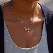 Pavé Blue Bow Necklace