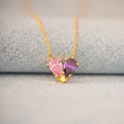 Two Teardrop Birthstone Heart Necklace