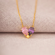 Two Teardrop Birthstone Heart Necklace