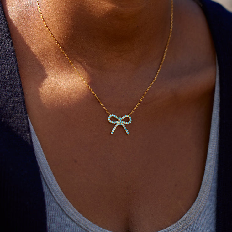 Pavé Blue Bow Necklace