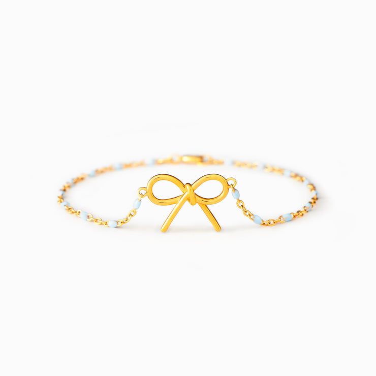 Small Circle Of Female Friends Matching Golden Bow Enamel Chain Bracelet