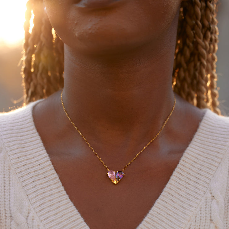 Two Teardrop Birthstone Heart Necklace