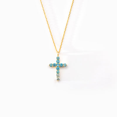 Gradient Blue Cross Necklace For Women