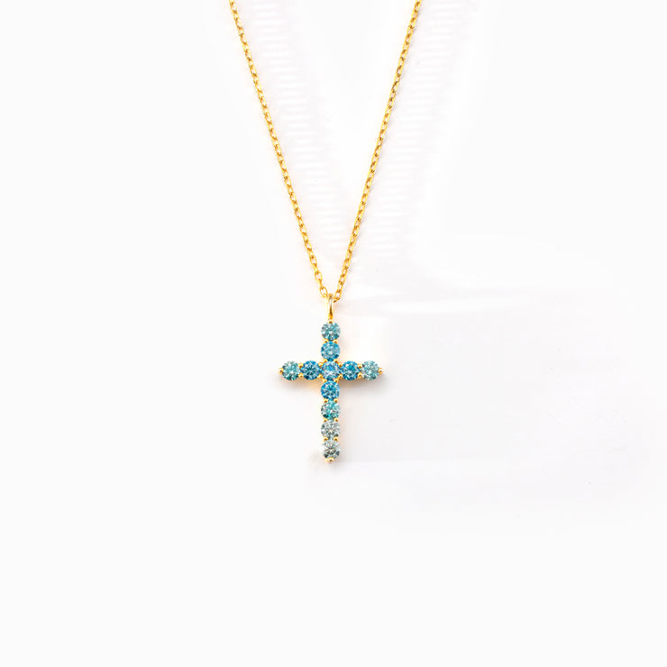 Gradient Blue Cross Necklace For Women