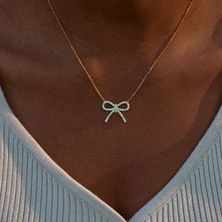 Pavé Blue Bow Necklace