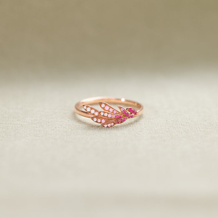 Pink Gradient Pavé Feather Ring