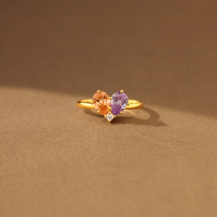 Dual Water Drop Birthstone Heart Ring