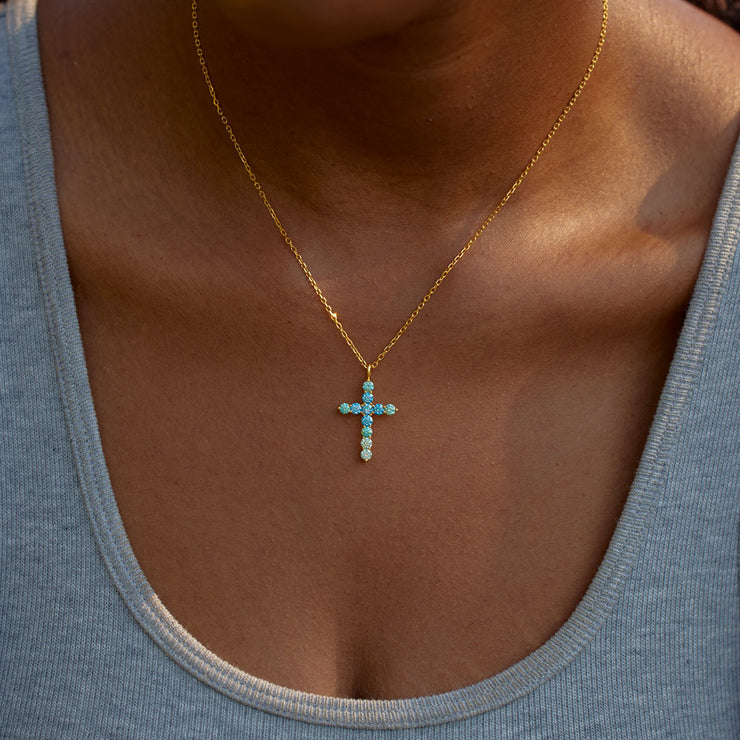 Gradient Blue Cross Necklace For Women