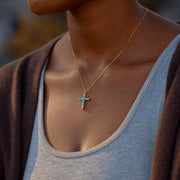 Gradient Blue Cross Necklace For Women