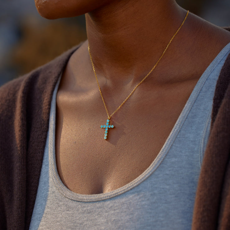 Gradient Blue Cross Necklace For Women