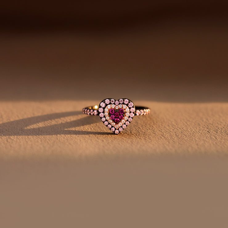 Pink Heart Black Ring