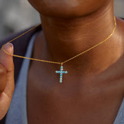 Gradient Blue Cross Necklace For Women