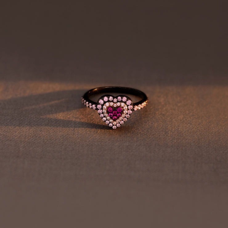Pink Heart Black Ring