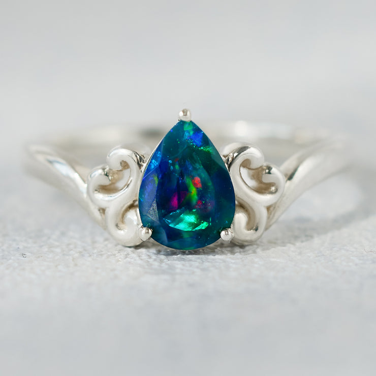 Teardrop Black Opal Ring