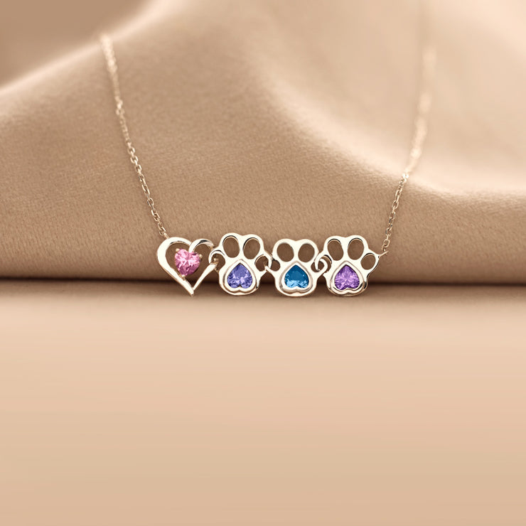 Heart & 1-6 Paw Birthstones Necklace