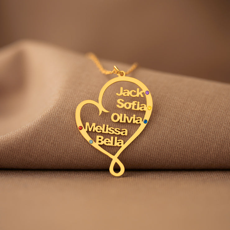 1-8 Names&Birthstones Heart Necklace