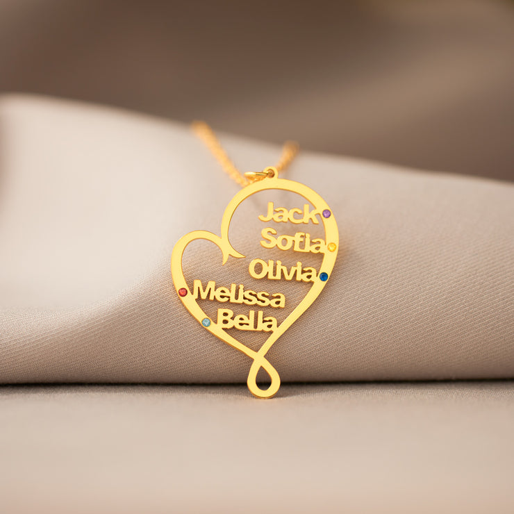 1-8 Names&Birthstones Heart Necklace