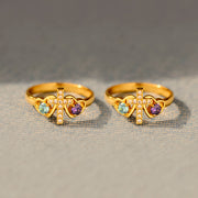 Sisters in Christ Dual Birthstones Cross Heart Ring