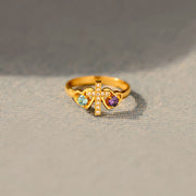 A blessed bond Dual Birthstones Cross Heart Ring