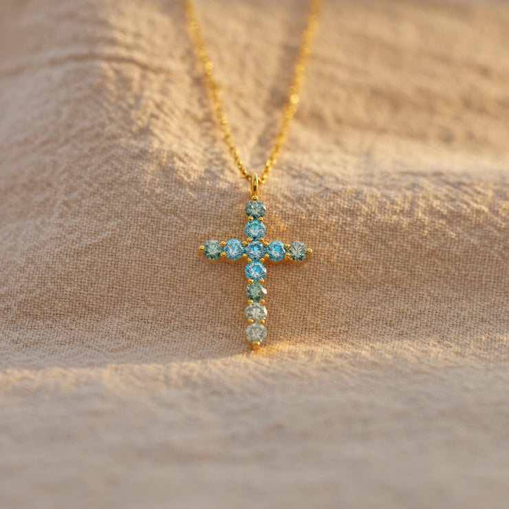 Gradient Blue Cross Necklace For Women