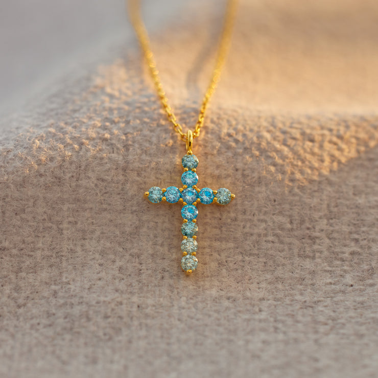 God Says You Are Gradient Blue Cross Necklace