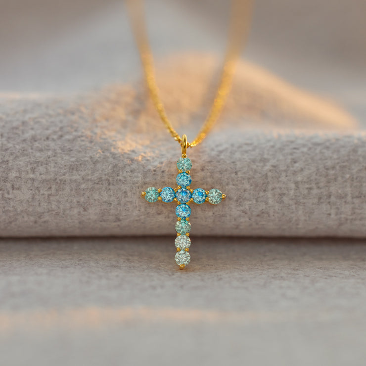 Gradient Blue Cross Necklace For Women