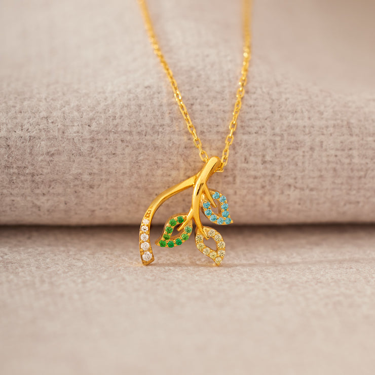 1-5 Birthstones Leaf Branch Necklace