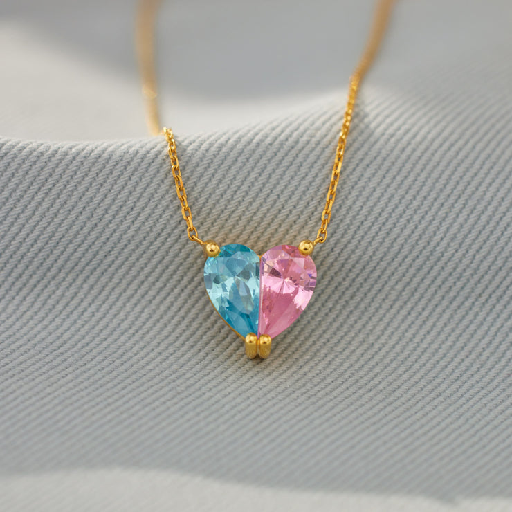 Two Birthstone Heart Necklace