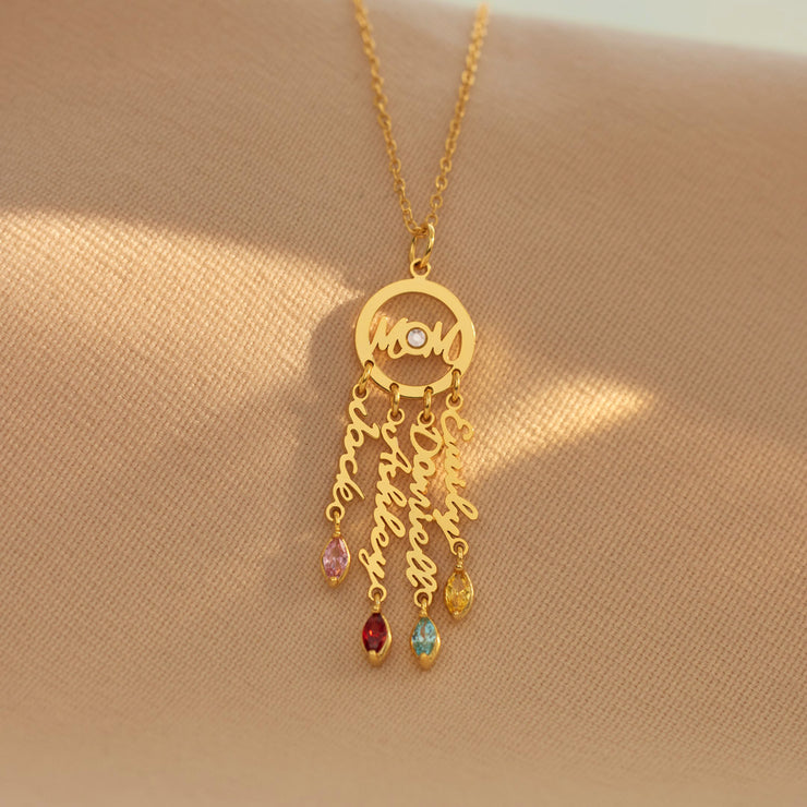 Dreamcatcher Mother And 1-5 Kids' Names & Birthstones Necklace