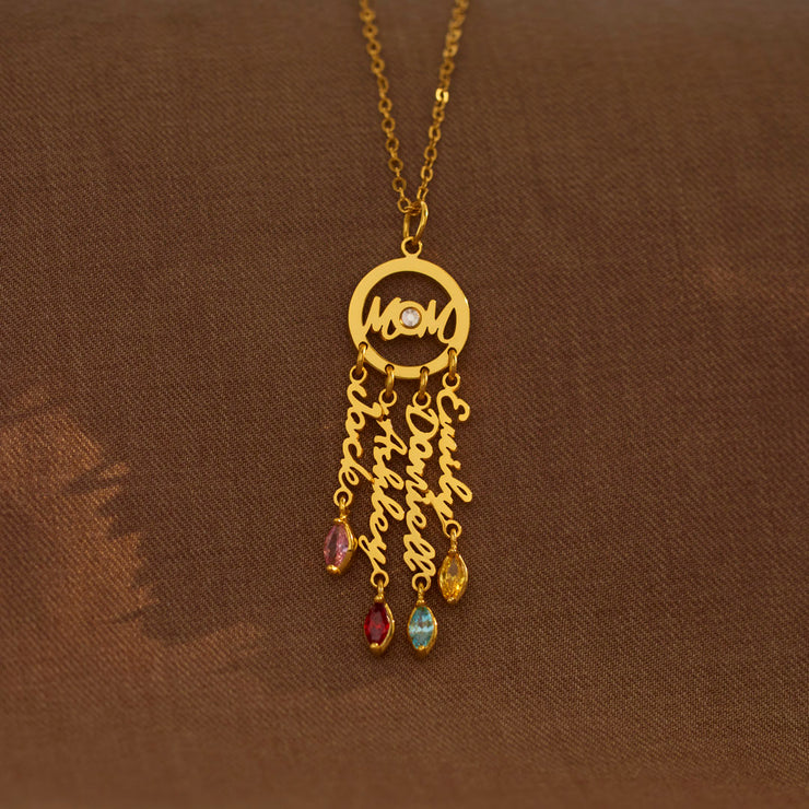 Dreamcatcher Mother And 1-5 Kids' Names & Birthstones Necklace