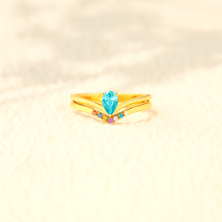 Mom And 1-8 Birthstones Pear Cut Chevron Ring