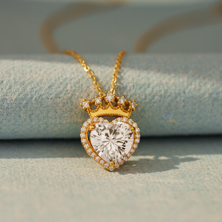 Heart Birthstone Crown Necklace