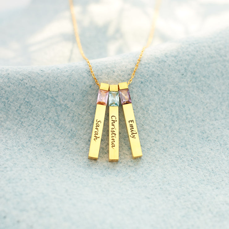 1-6 Names & Birthstones Bar Necklace