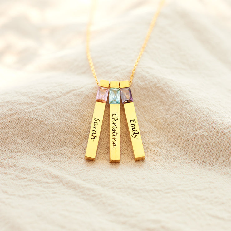 1-6 Names & Birthstones Bar Necklace