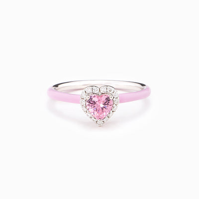 Pink Heart-Shaped Enamel Ring