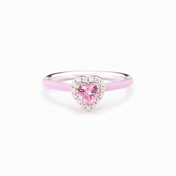 Pink Heart-Shaped Enamel Ring