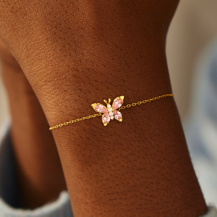 Pink Crystal Butterfly Bracelet Storyjewellery