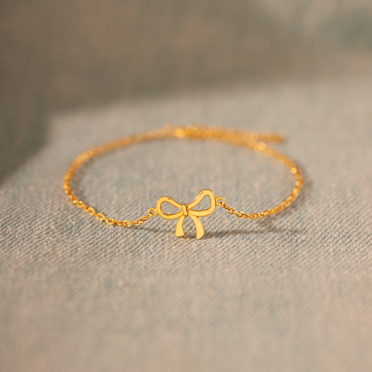 My Heart Will Always Be Tied To You Golden Bow Bracelet