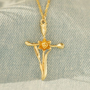 Birth Flower Cross Necklace