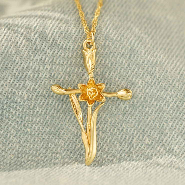 Birth Flower Cross Necklace