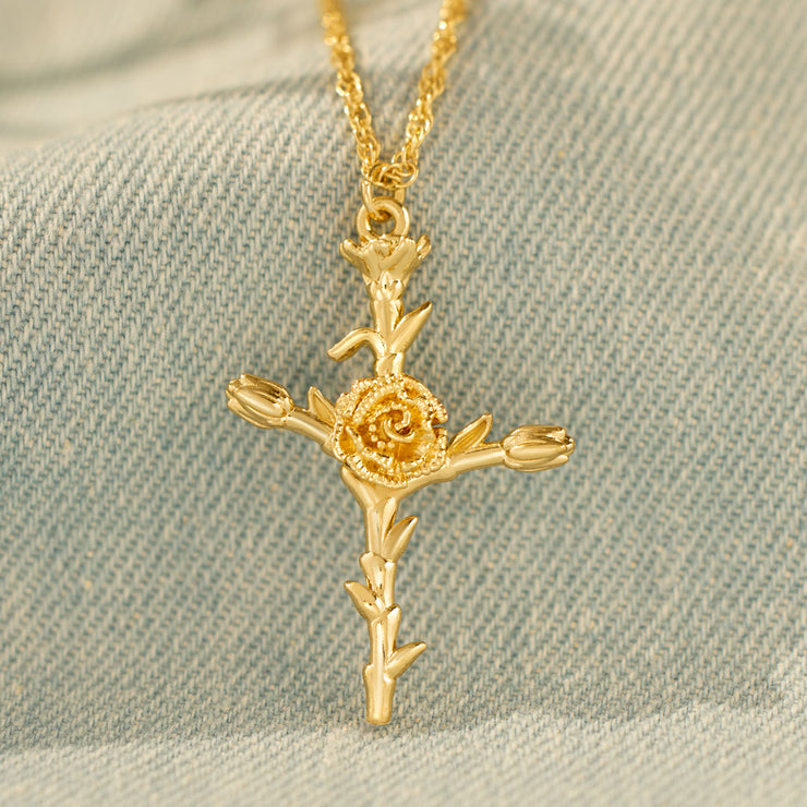 Birth Flower Cross Necklace