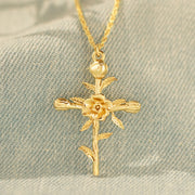 Birth Flower Cross Necklace