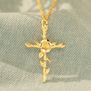 Birth Flower Cross Necklace